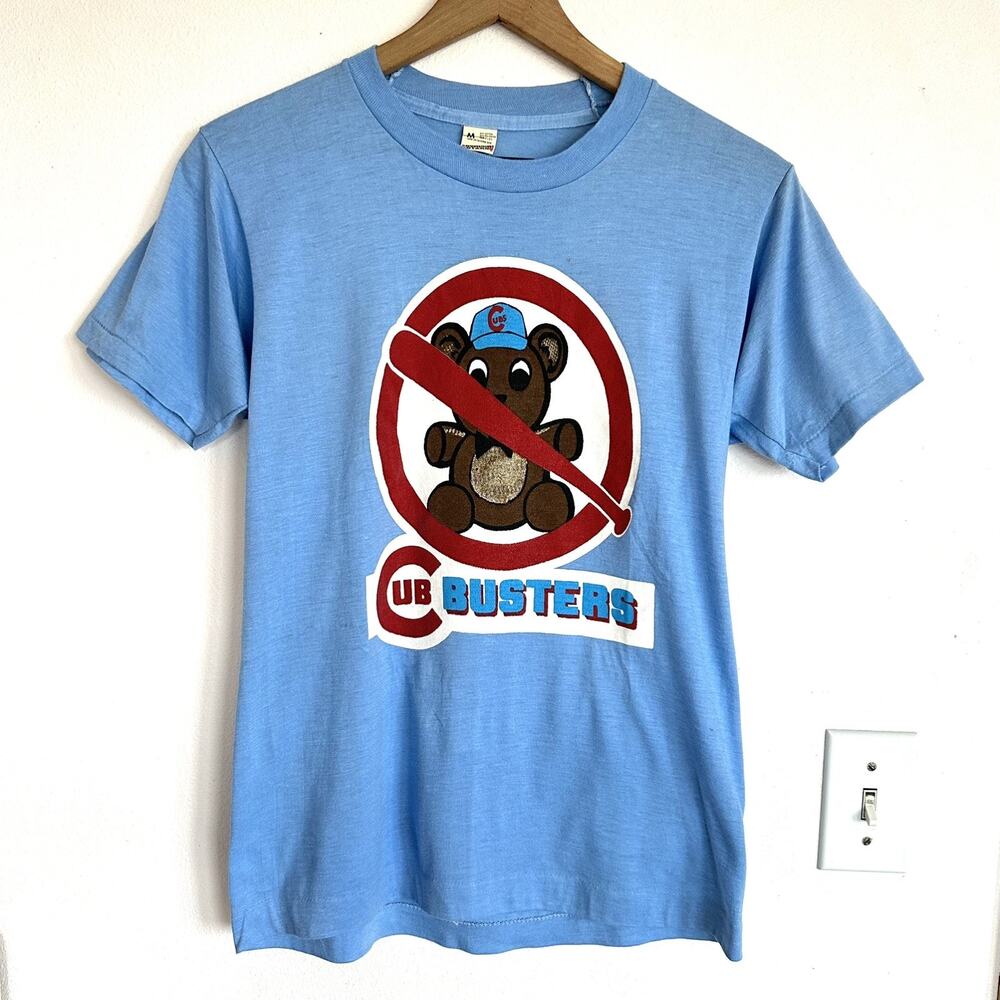 Vintage 80s Single Stitch Graphic T Shirt Screen Stars MLB Baseball Blue M Cubs